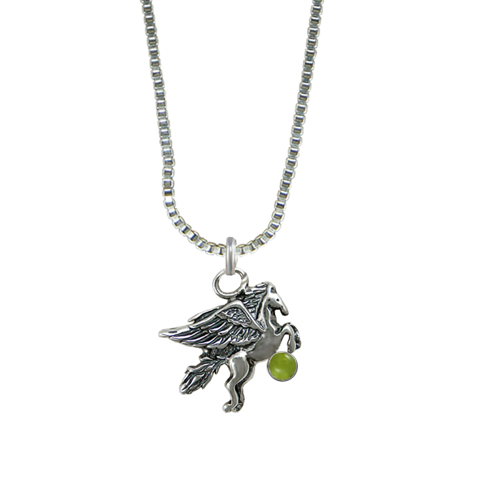 Sterling Silver Little Winged Horse Pegasus Pendant With Peridot